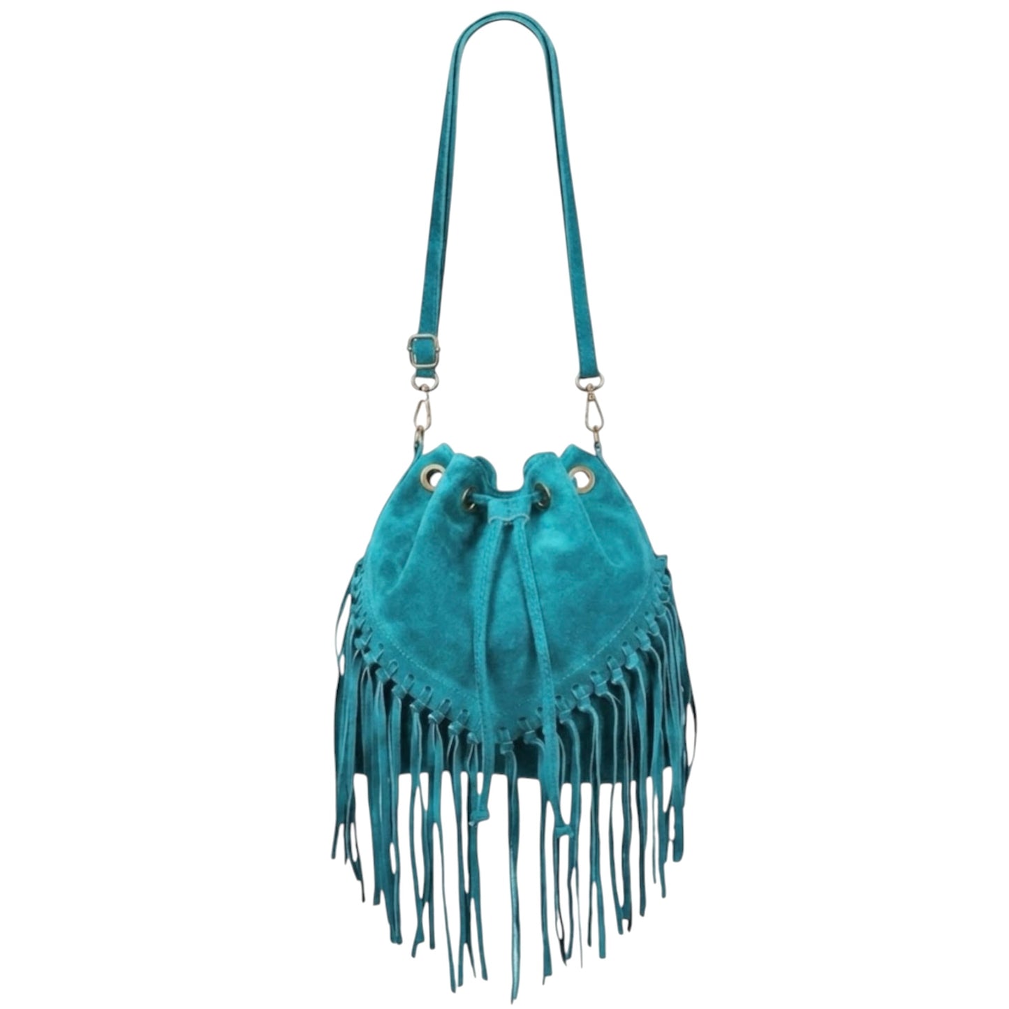 Modarno Borsa in pelle scamosciata con frangie 26x13x26 cm