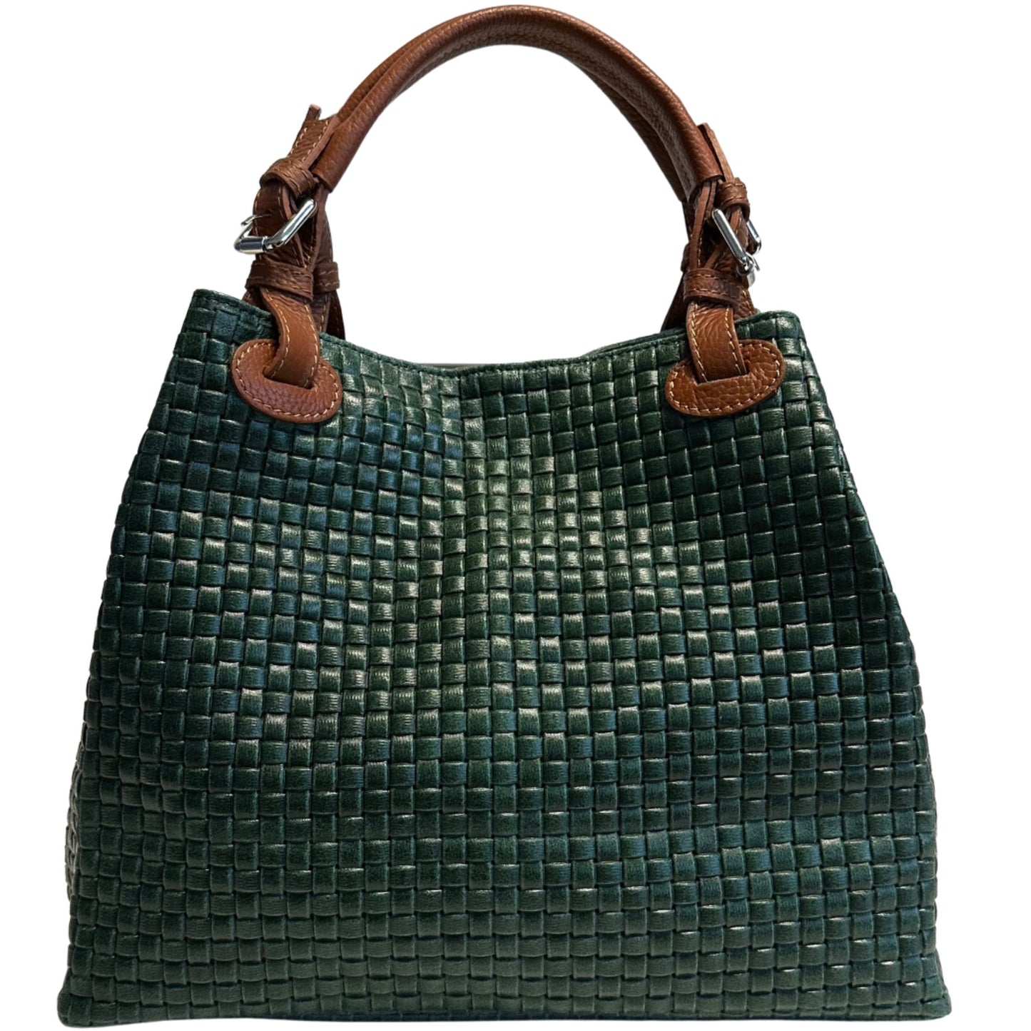 Modarno Borsa a Mano Stampa Intrecciata da Donna con Tracolla in vera pelle made in Italy - 33x17x29 Cm