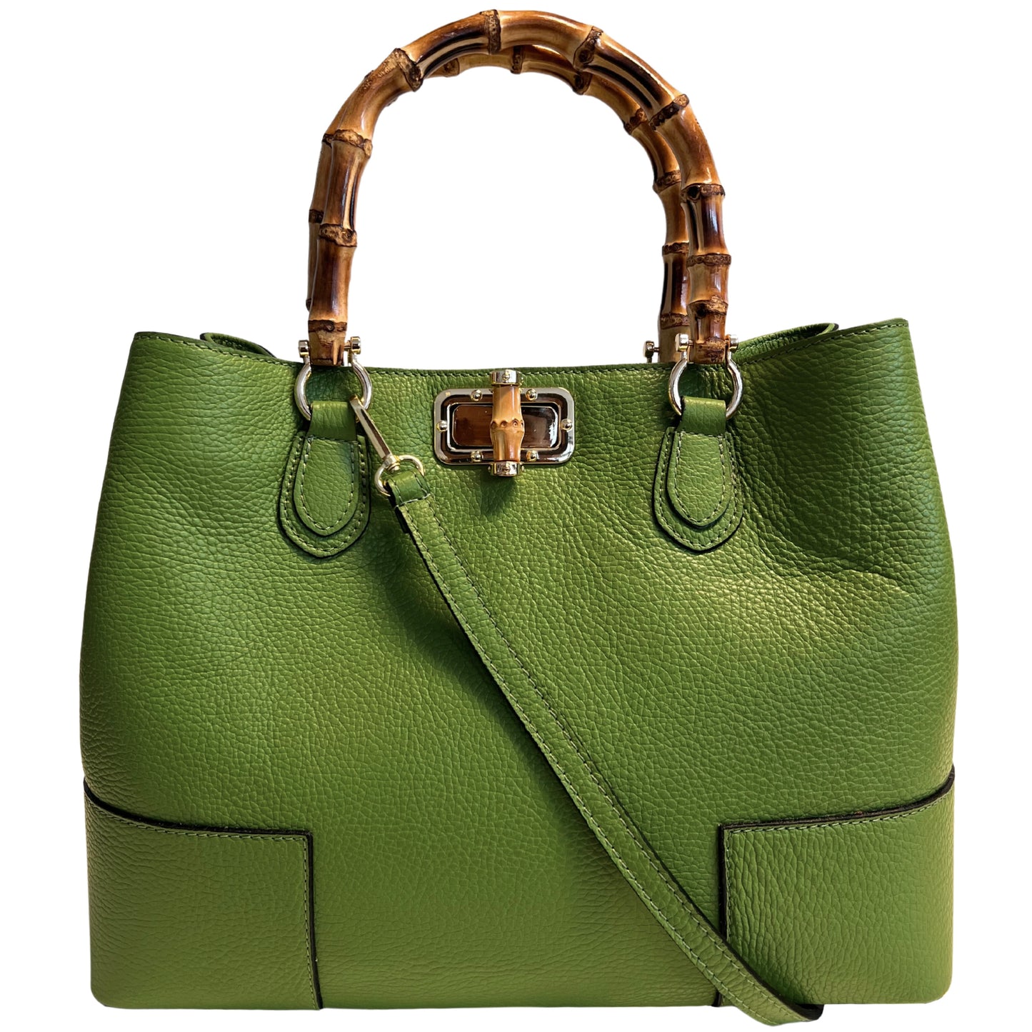 Modarno Borsa Donna in Vera Pelle con manico in vero bambù/Elegante e Minimal/Borsa di lusso Made in Italy
