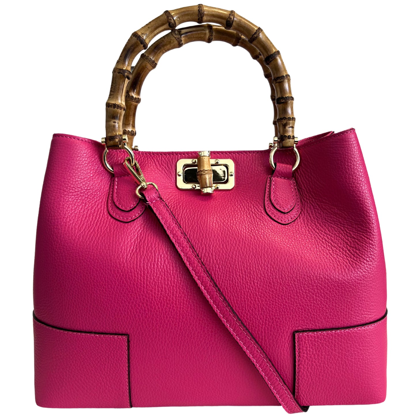 Modarno Borsa Donna in Vera Pelle con manico in vero bambù/Elegante e Minimal/Borsa di lusso Made in Italy