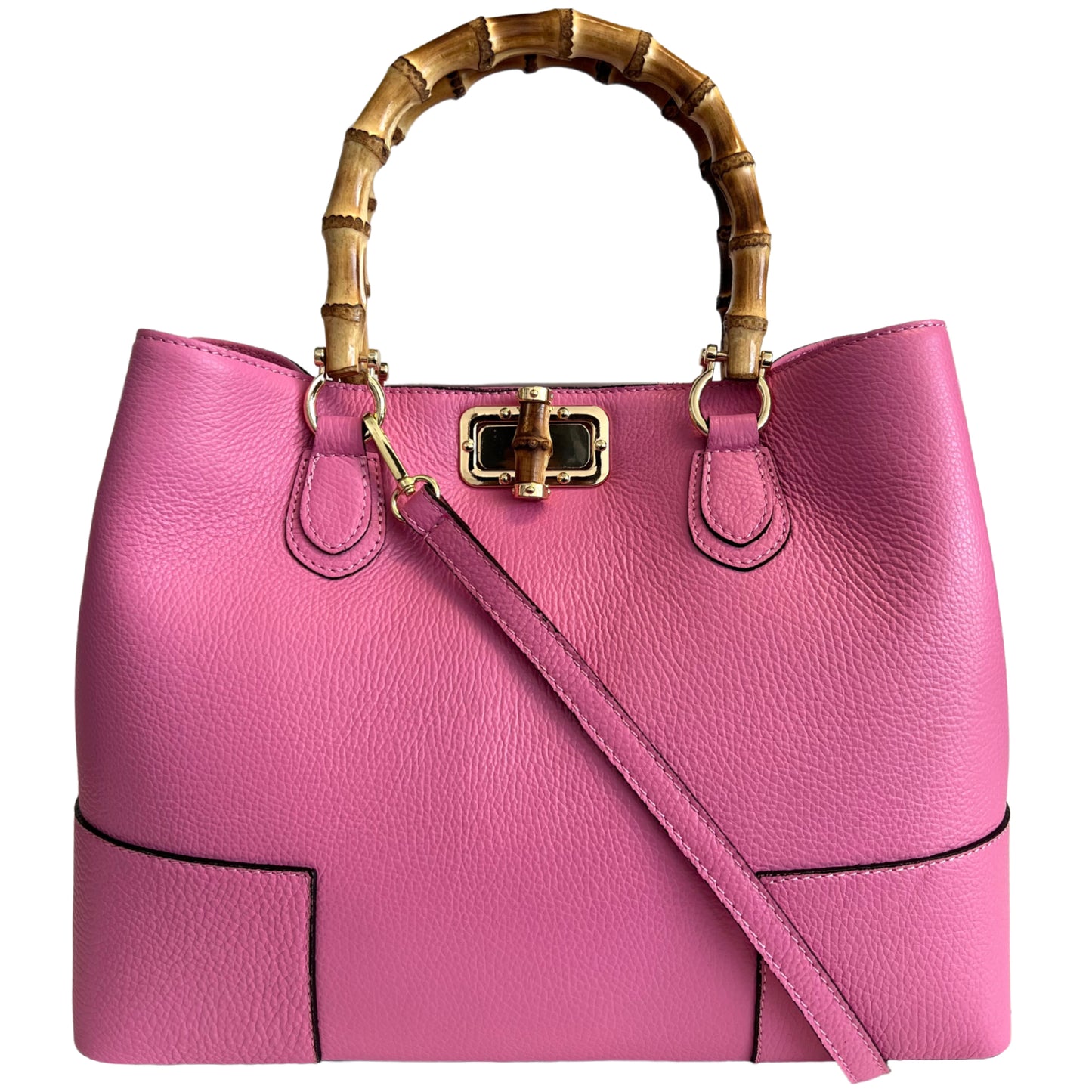 Modarno Borsa Donna in Vera Pelle con manico in vero bambù/Elegante e Minimal/Borsa di lusso Made in Italy