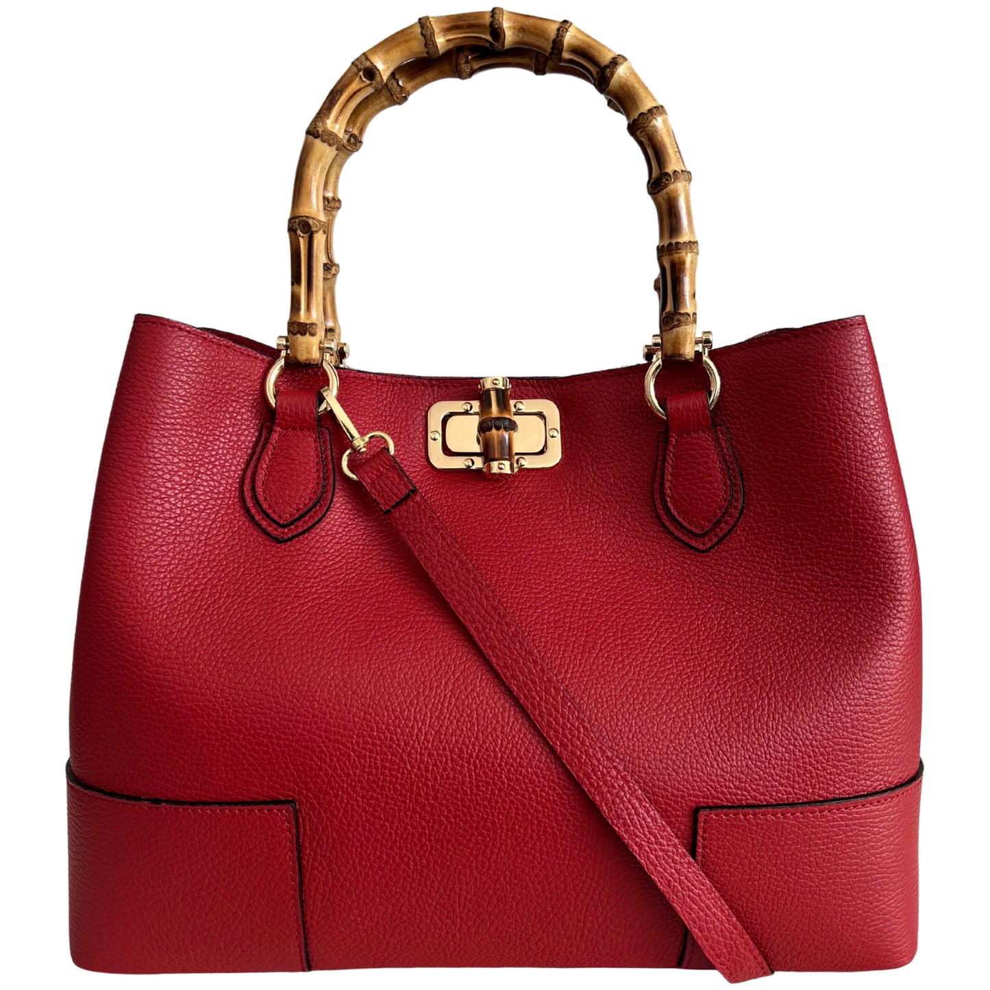 Modarno Borsa Donna in Vera Pelle con manico in vero bambù / Elegante e Minimal / Borsa di lusso Made in Italy