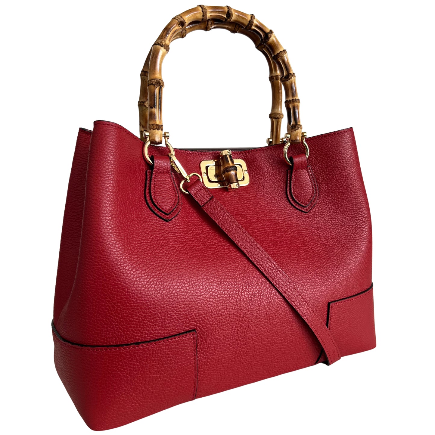 Modarno Borsa Donna in Vera Pelle con manico in vero bambù / Elegante e Minimal / Borsa di lusso Made in Italy