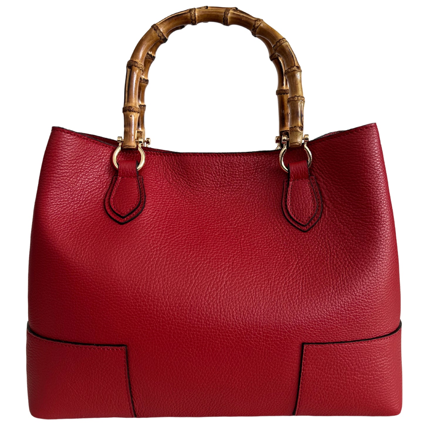 Modarno Borsa Donna in Vera Pelle con manico in vero bambù / Elegante e Minimal / Borsa di lusso Made in Italy