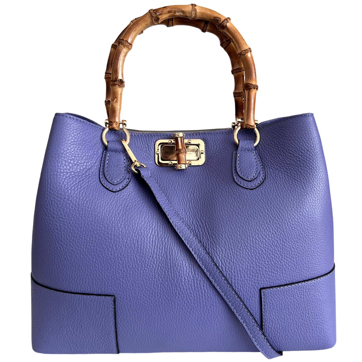 Modarno Borsa Donna in Vera Pelle con manico in vero bambù/Elegante e Minimal/Borsa di lusso Made in Italy