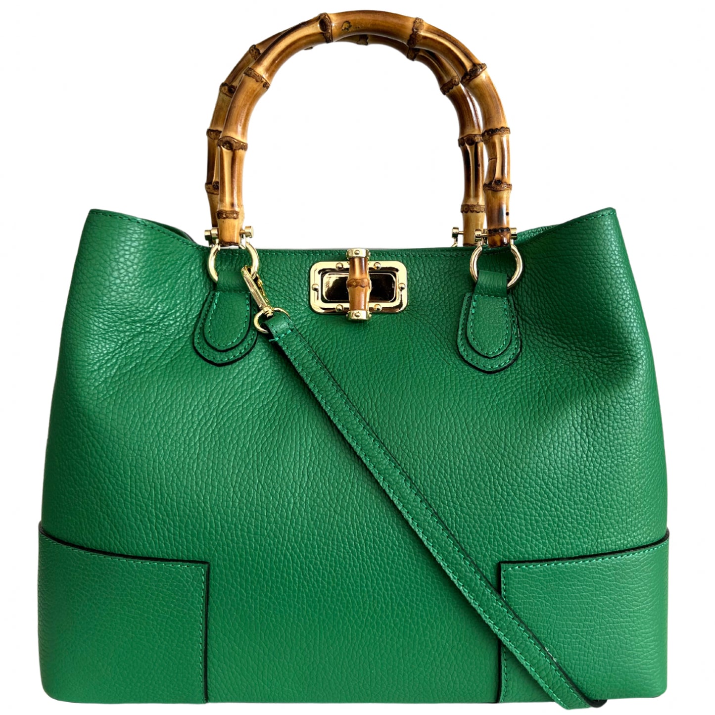 Modarno Borsa Donna in Vera Pelle con manico in vero bambù / Elegante e Minimal / Borsa di lusso Made in Italy