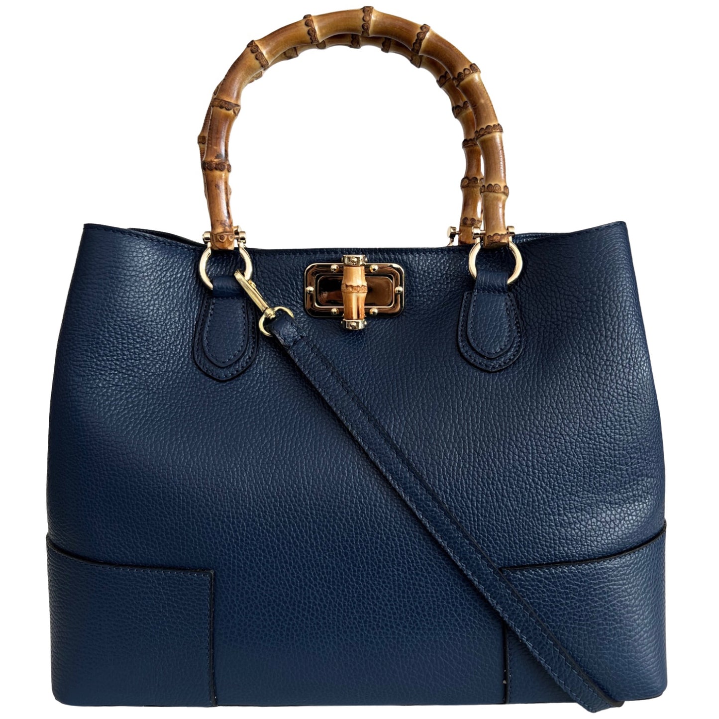 Modarno Borsa Donna in Vera Pelle con manico in vero bambù / Elegante e Minimal / Borsa di lusso Made in Italy