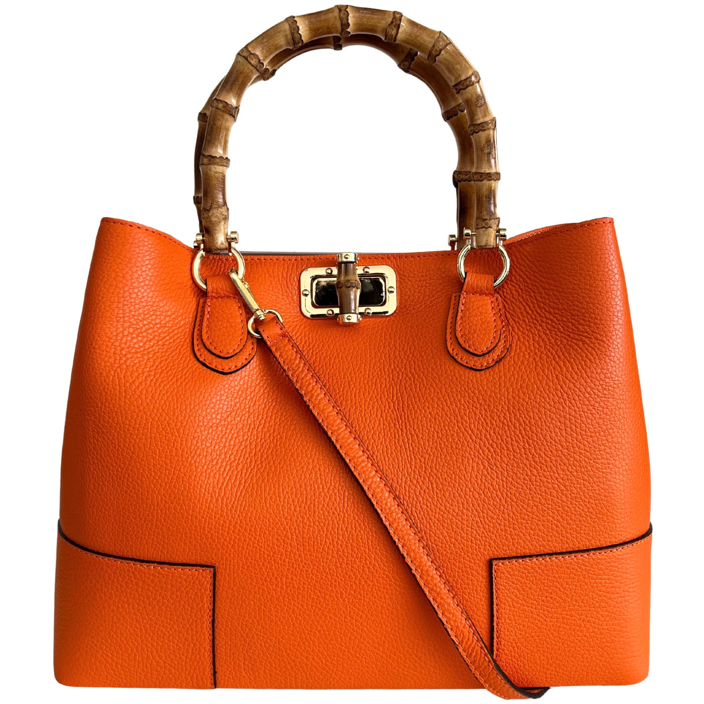 Modarno Borsa Donna in Vera Pelle con manico in vero bambù/Elegante e Minimal/Borsa di lusso Made in Italy
