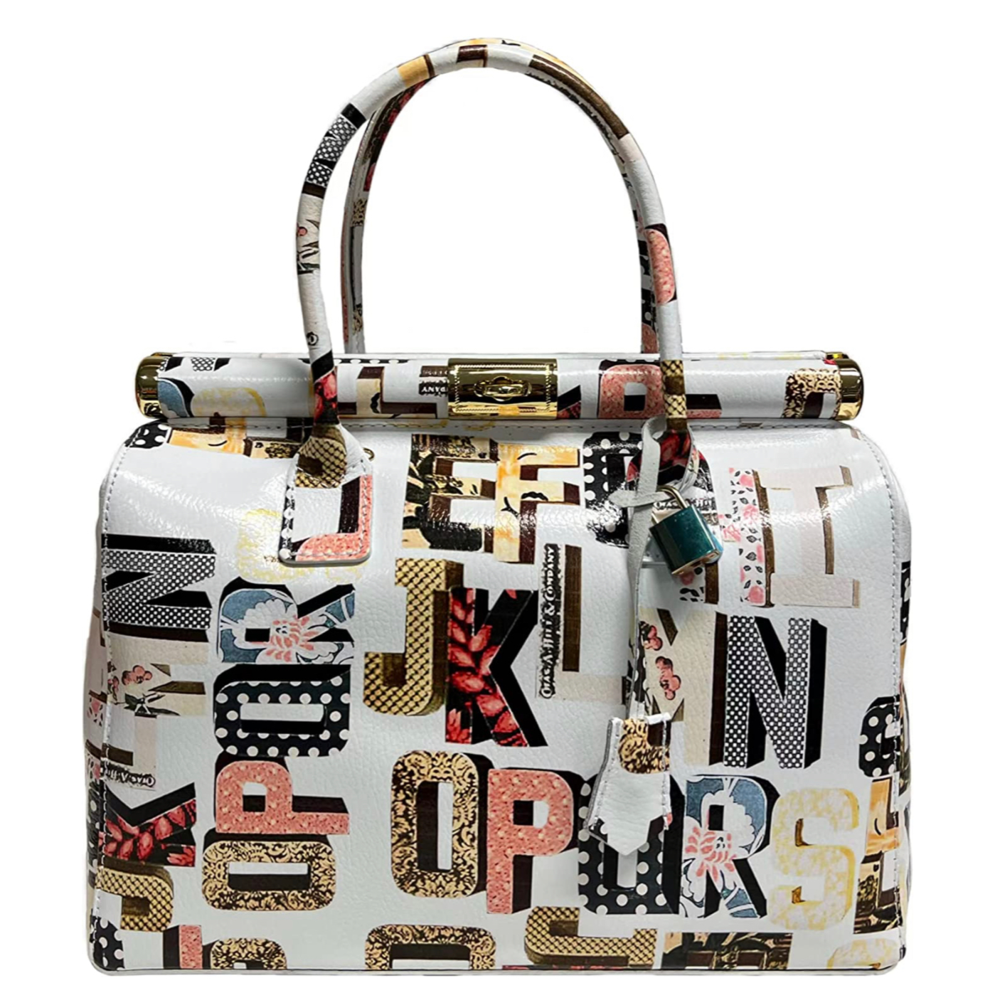 Modarno Handbag Borsa Donna a Mano Pelle con Tracolla Bauletto 35x28x16 cm (Fantasia Fiore)