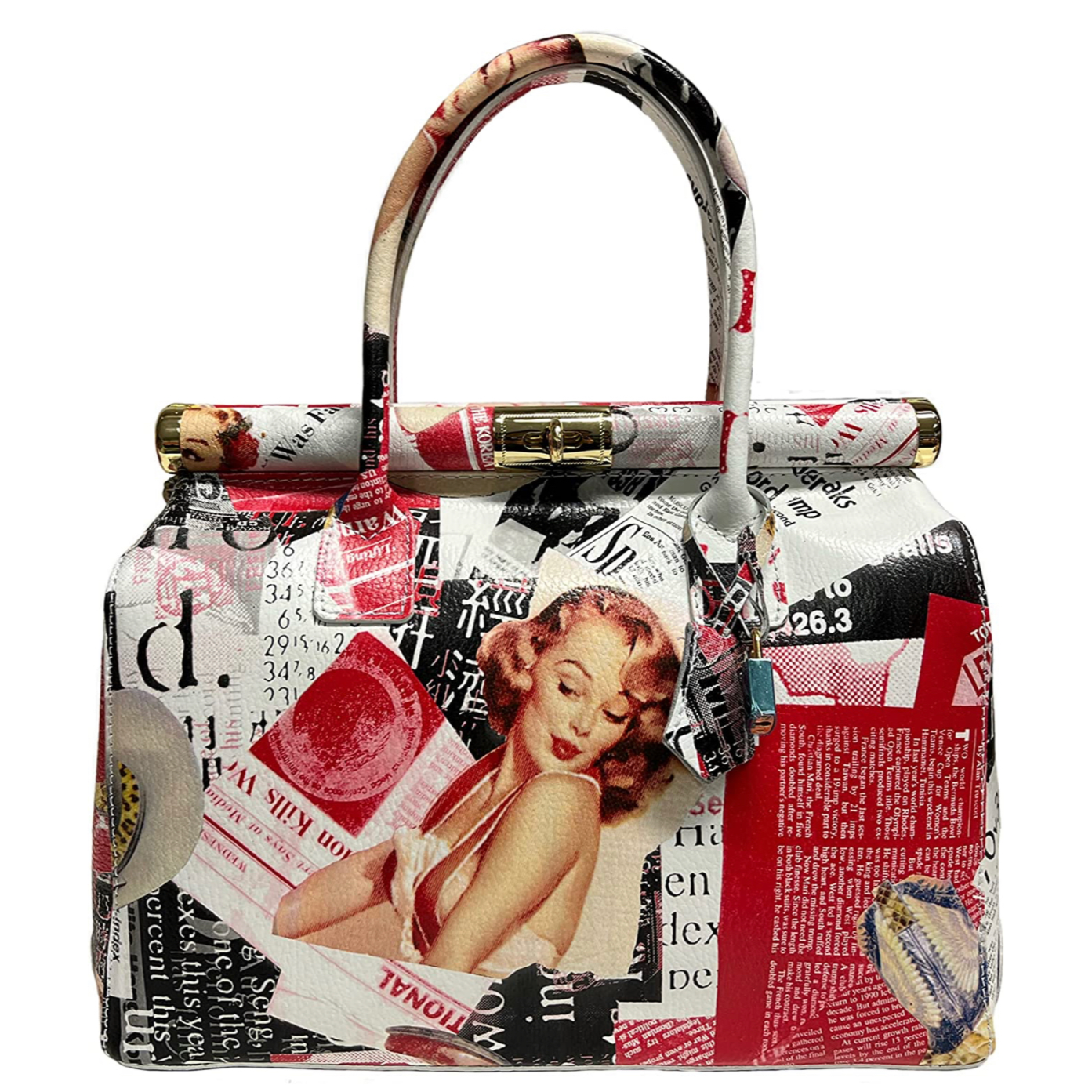 Modarno Handbag Borsa Donna a Mano Pelle con Tracolla Bauletto 35x28x16 cm (Fantasia Fiore)