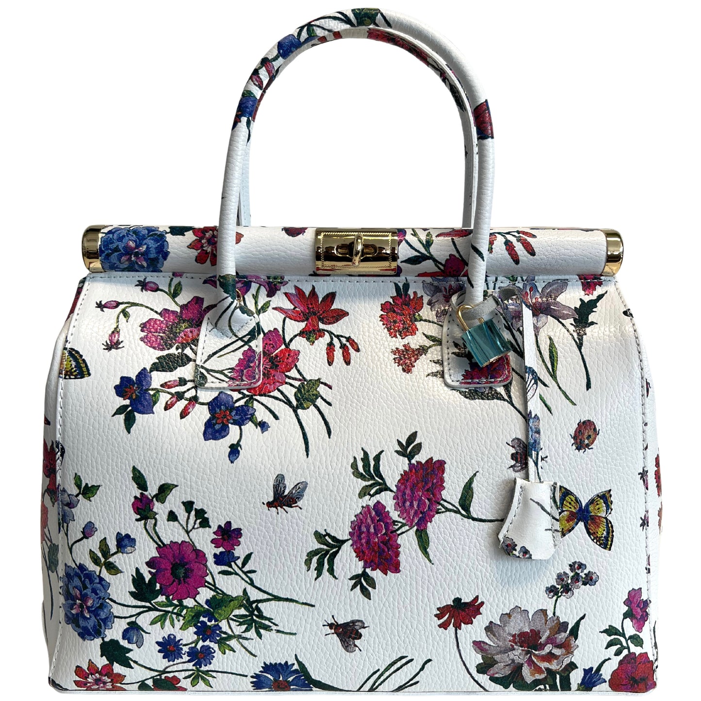 Modarno Handbag Borsa Donna a Mano Pelle con Tracolla Bauletto 35x28x16 cm (Fantasia Fiore)