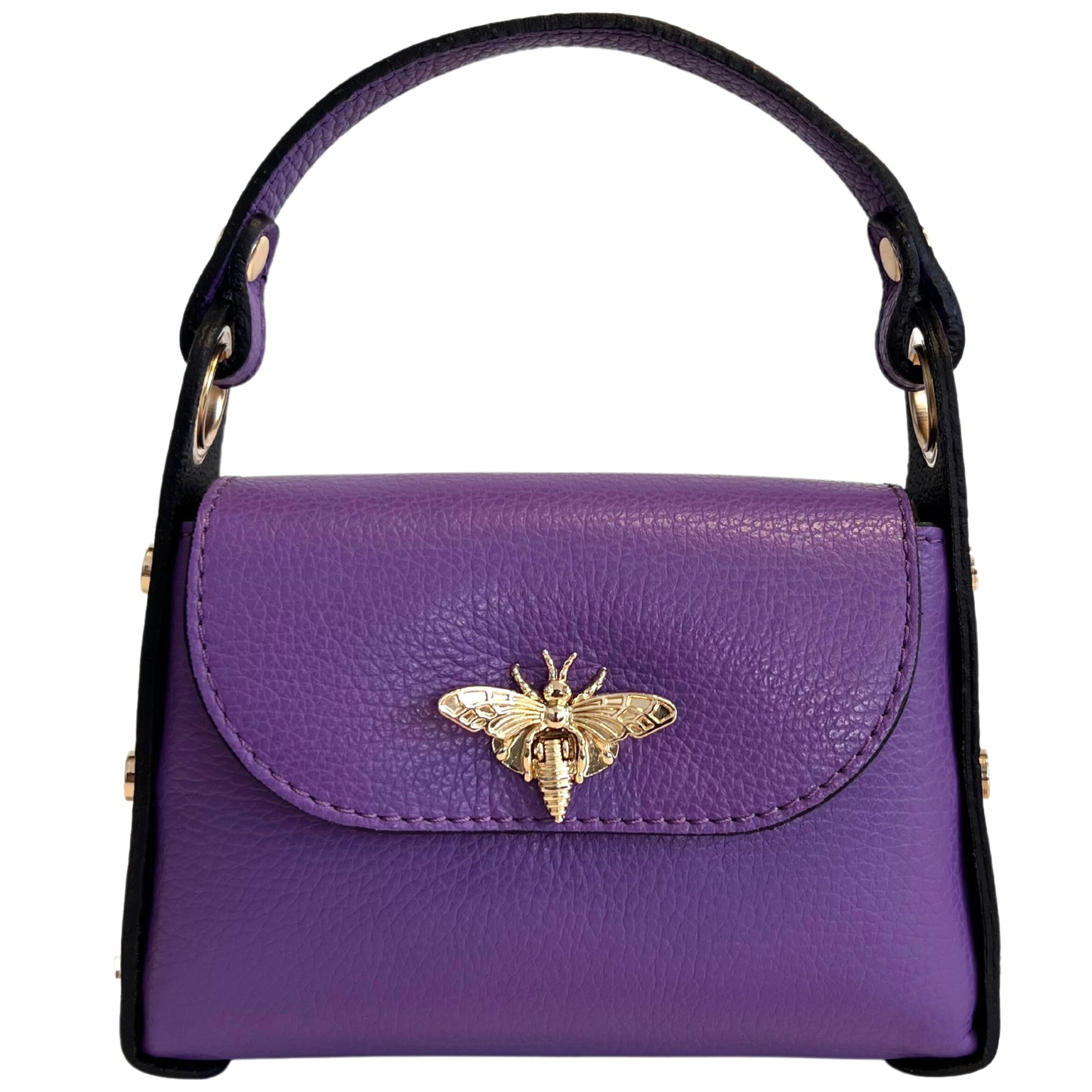 Modarno mini borsa in Vera pelle dollaro con chiusura a moschettone a forma di ape, borchie laterali, catena metallica rimovibile, manico in pelle