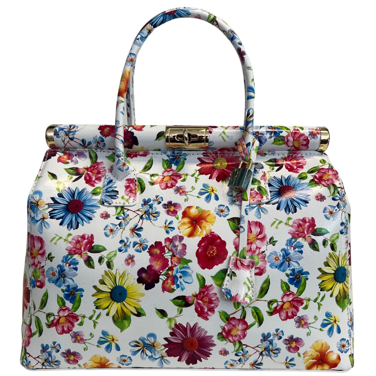 Modarno Handbag Damen Lederhandtasche mit Schultergurt 35x28x16 cm (Blumenmuster)