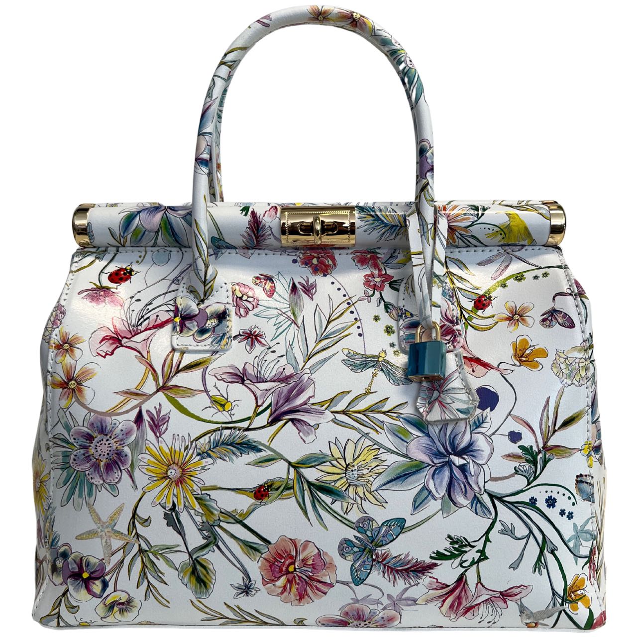 Modarno Handbag Borsa Donna a Mano Pelle con Tracolla Bauletto 35x28x16 cm (Fantasia Fiore)