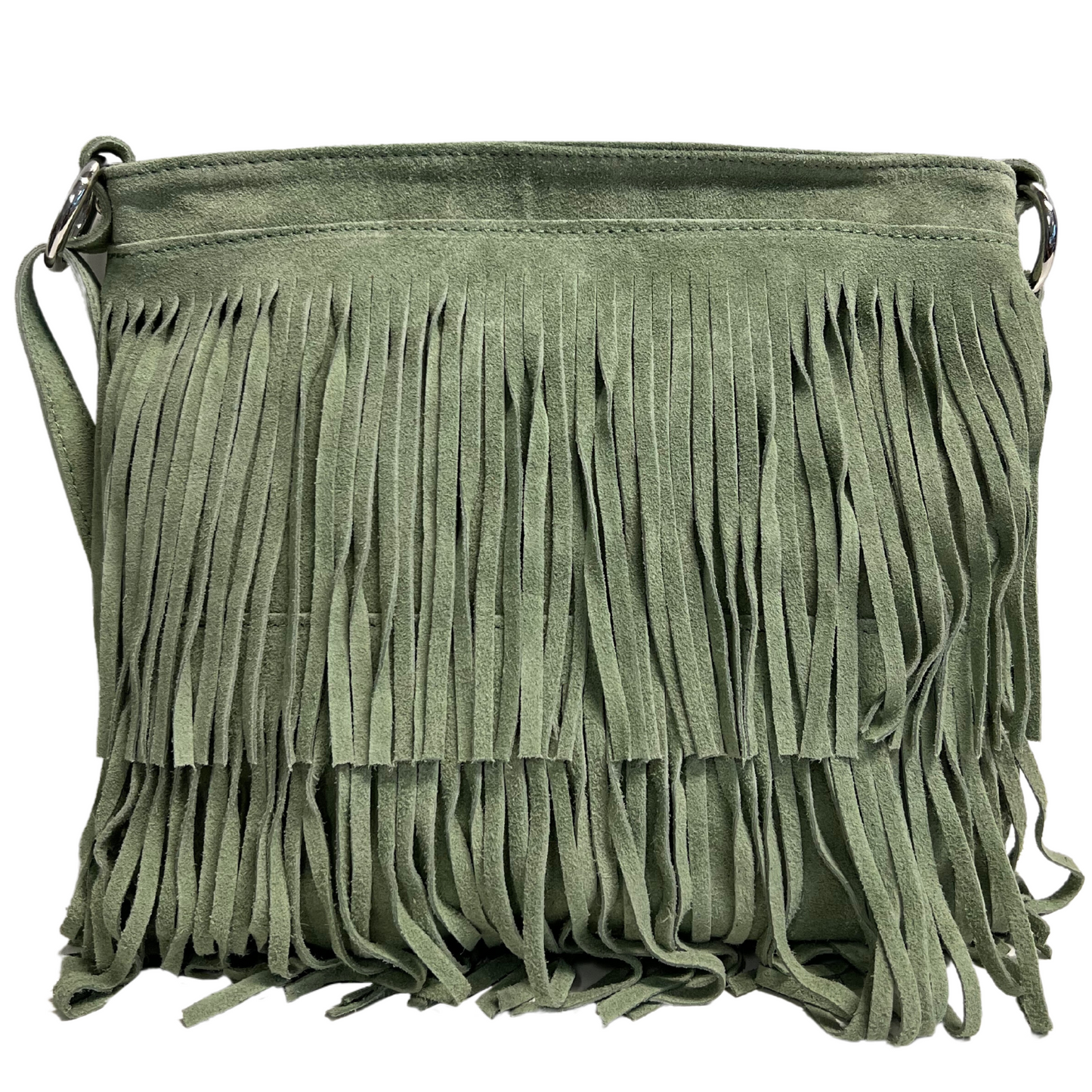 Modarno Borsa a tracolla con frange in camoscio - borsa tracolla donna in pelle scamosciata