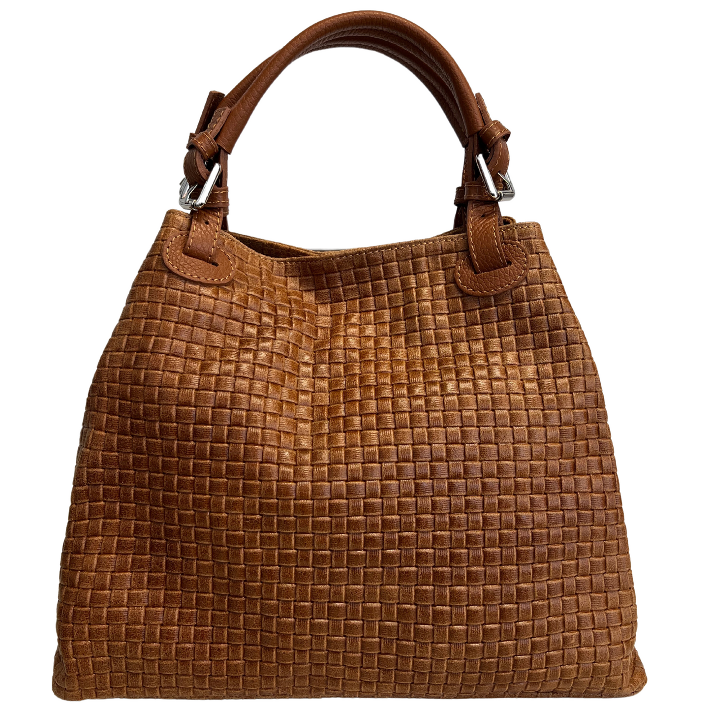 Modarno Borsa a Mano Stampa Intrecciata da Donna con Tracolla in vera pelle made in Italy - 33x17x29 Cm