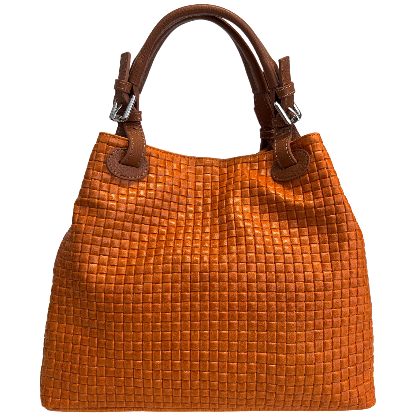 Modarno Borsa a Mano Stampa Intrecciata da Donna con Tracolla in vera pelle made in Italy - 33x17x29 Cm