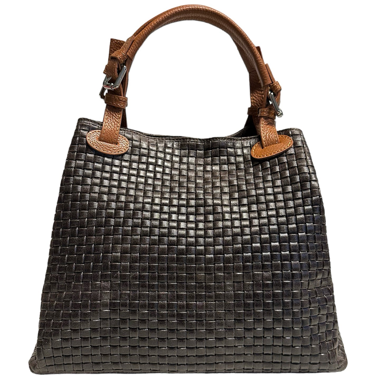 Modarno Borsa a Mano Stampa Intrecciata da Donna con Tracolla in vera pelle made in Italy - 33x17x29 Cm