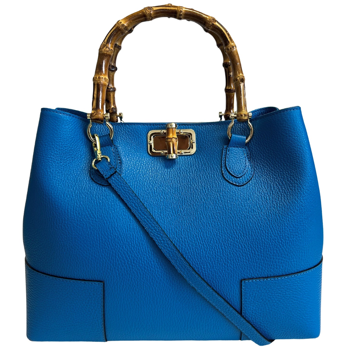 Modarno Borsa Donna in Vera Pelle con manico in vero bambù / Elegante e Minimal / Borsa di lusso Made in Italy