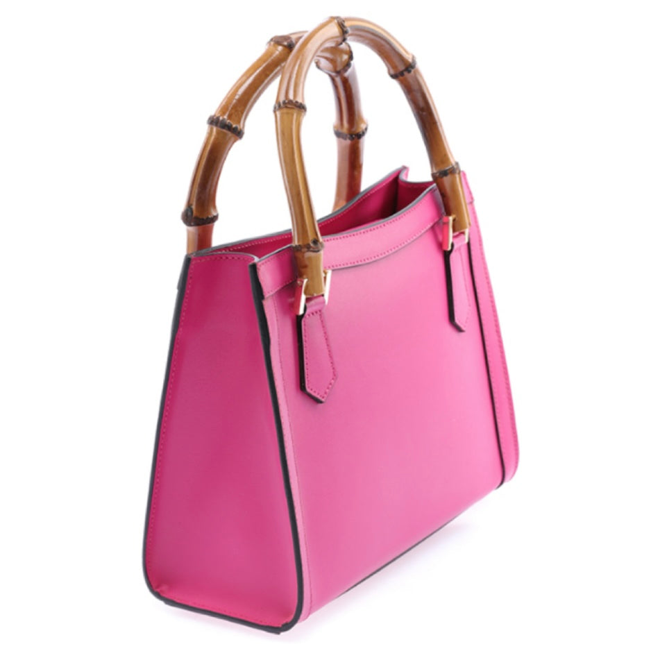 Modarno Borsa in pelle con manico in bambù, Borsa a mano Made in Italy, Borsa a tracolla, Borsa per tutti i giorni