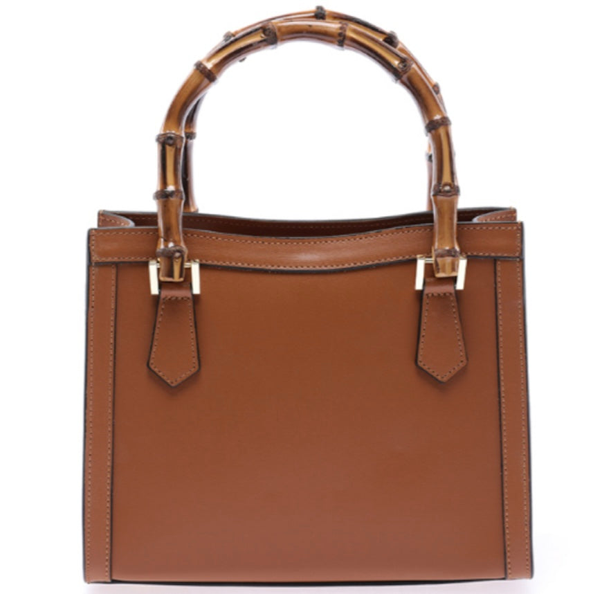 Modarno Borsa in pelle con manico in bambù, Borsa a mano Made in Italy, Borsa a tracolla, Borsa per tutti i giorni