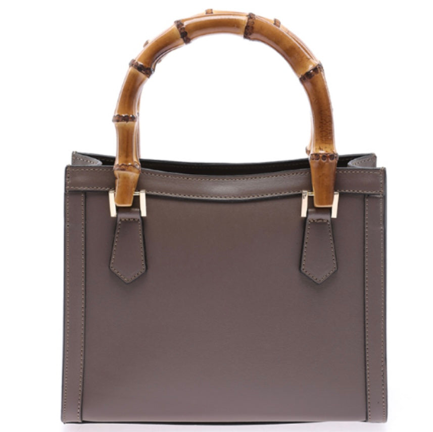 Modarno Borsa in pelle con manico in bambù, Borsa a mano Made in Italy, Borsa a tracolla, Borsa per tutti i giorni