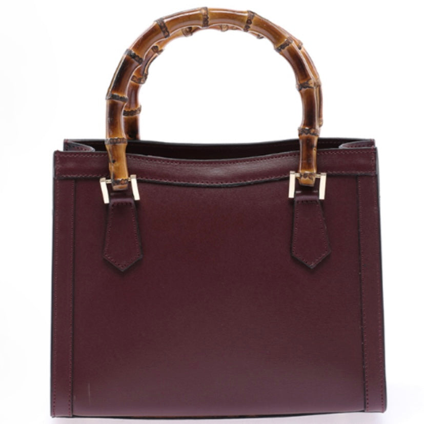 Modarno Borsa in pelle con manico in bambù, Borsa a mano Made in Italy, Borsa a tracolla, Borsa per tutti i giorni