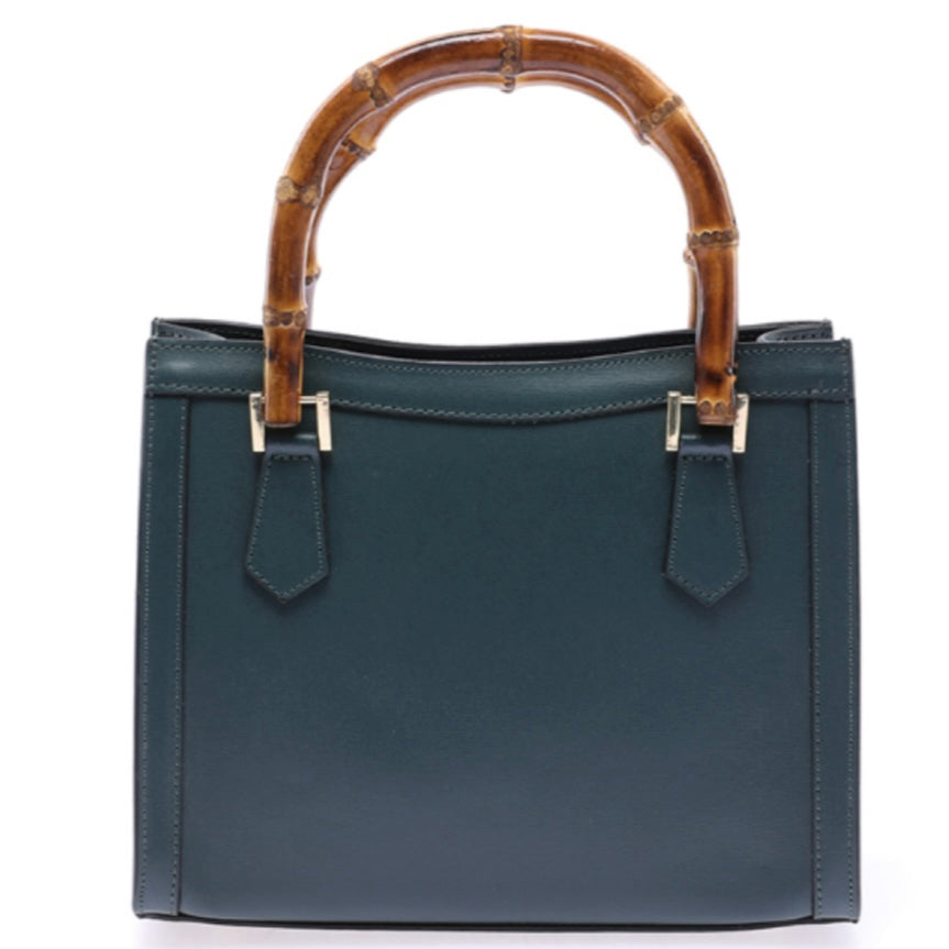 Modarno Borsa in pelle con manico in bambù, Borsa a mano Made in Italy, Borsa a tracolla, Borsa per tutti i giorni