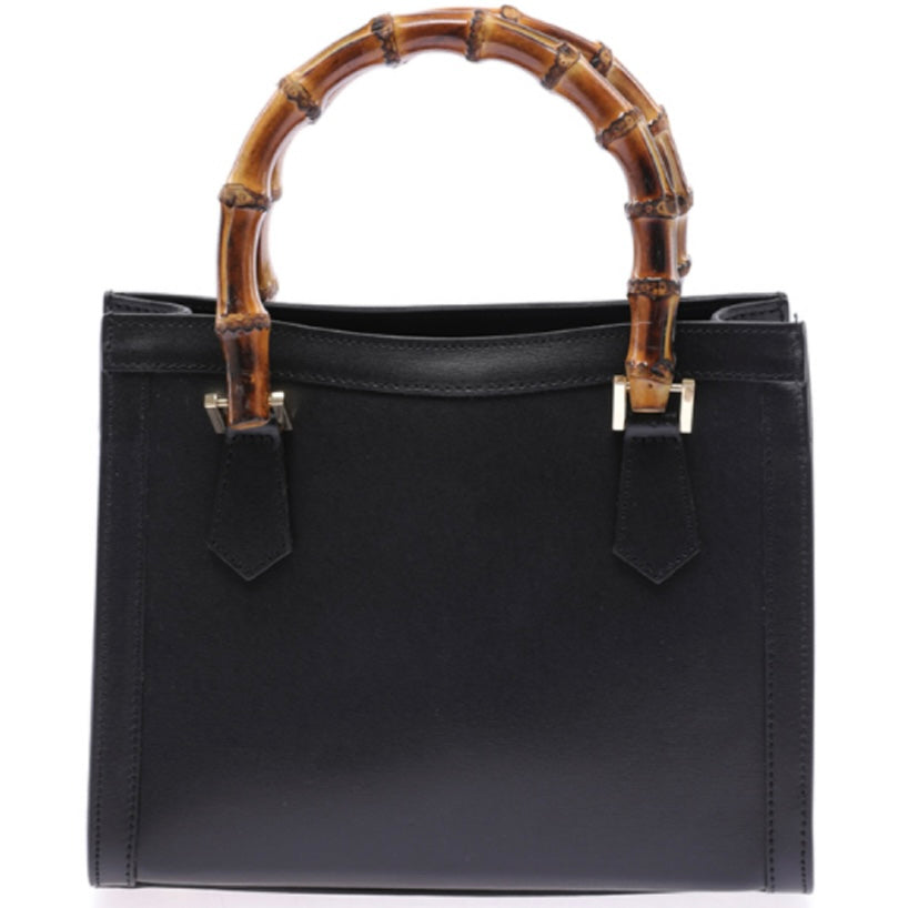 Modarno Borsa in pelle con manico in bambù, Borsa a mano Made in Italy, Borsa a tracolla, Borsa per tutti i giorni