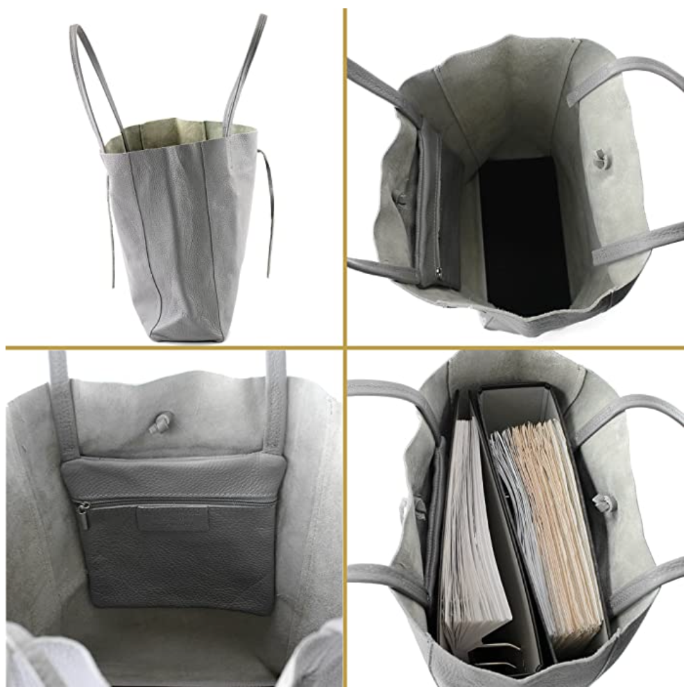 Modarno Shopper Bag a spalla in pelle con doppio manico, Shopper Large con tasca interna in pelle