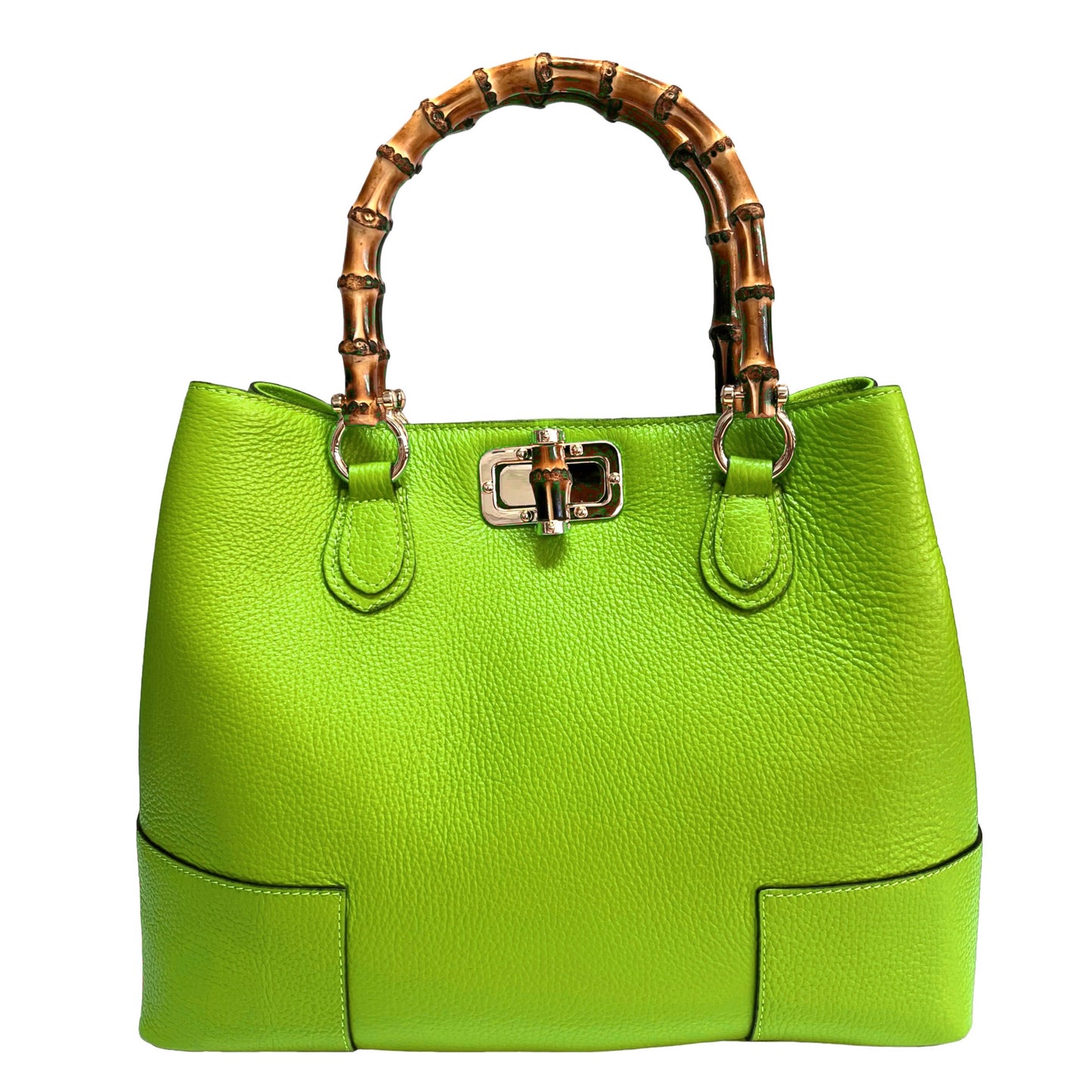Modarno Borsa Donna in Vera Pelle con manico in vero bambù/Elegante e Minimal/Borsa di lusso Made in Italy