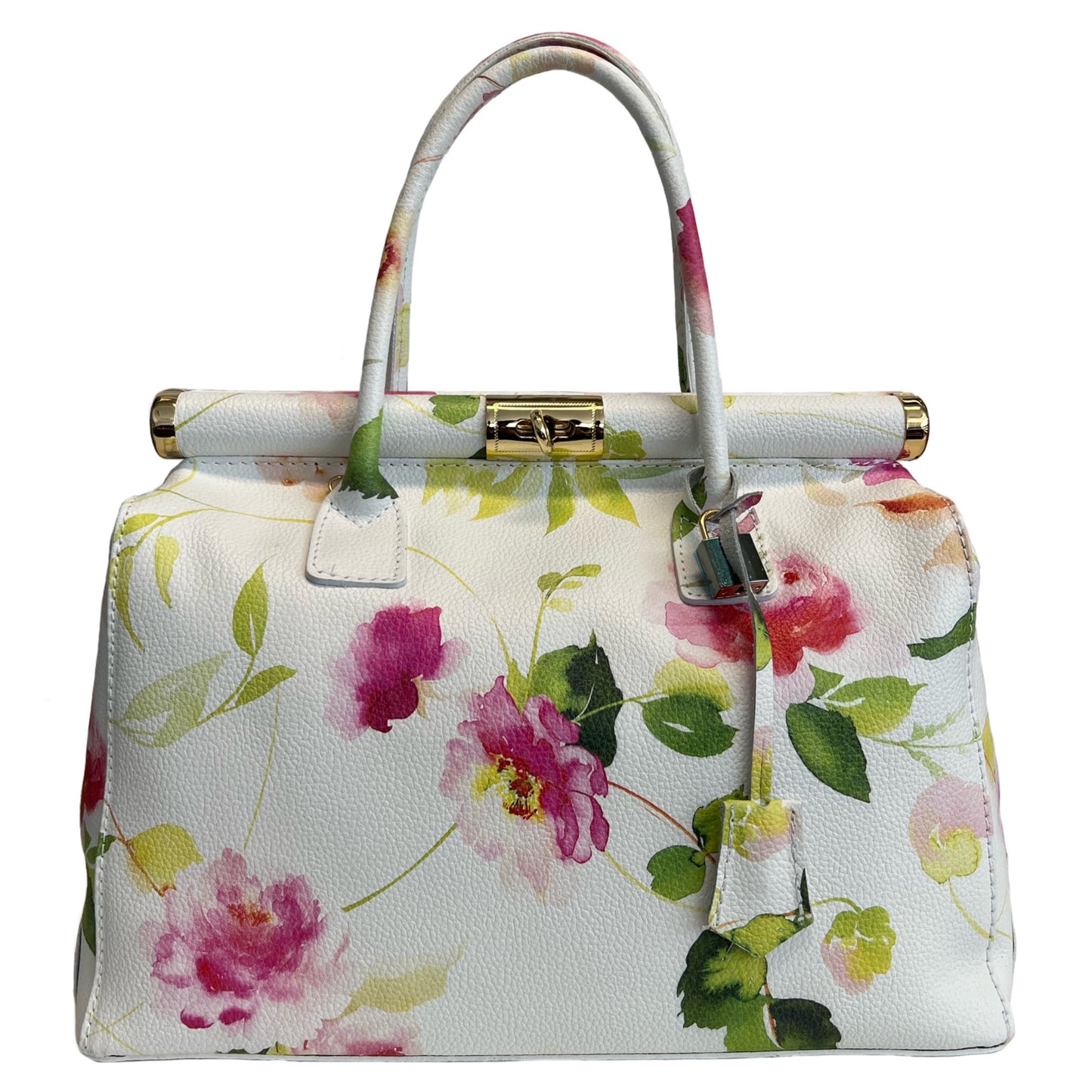 Modarno Handbag Borsa Donna a Mano Pelle con Tracolla Bauletto 35x28x16 cm (Fantasia Fiore)