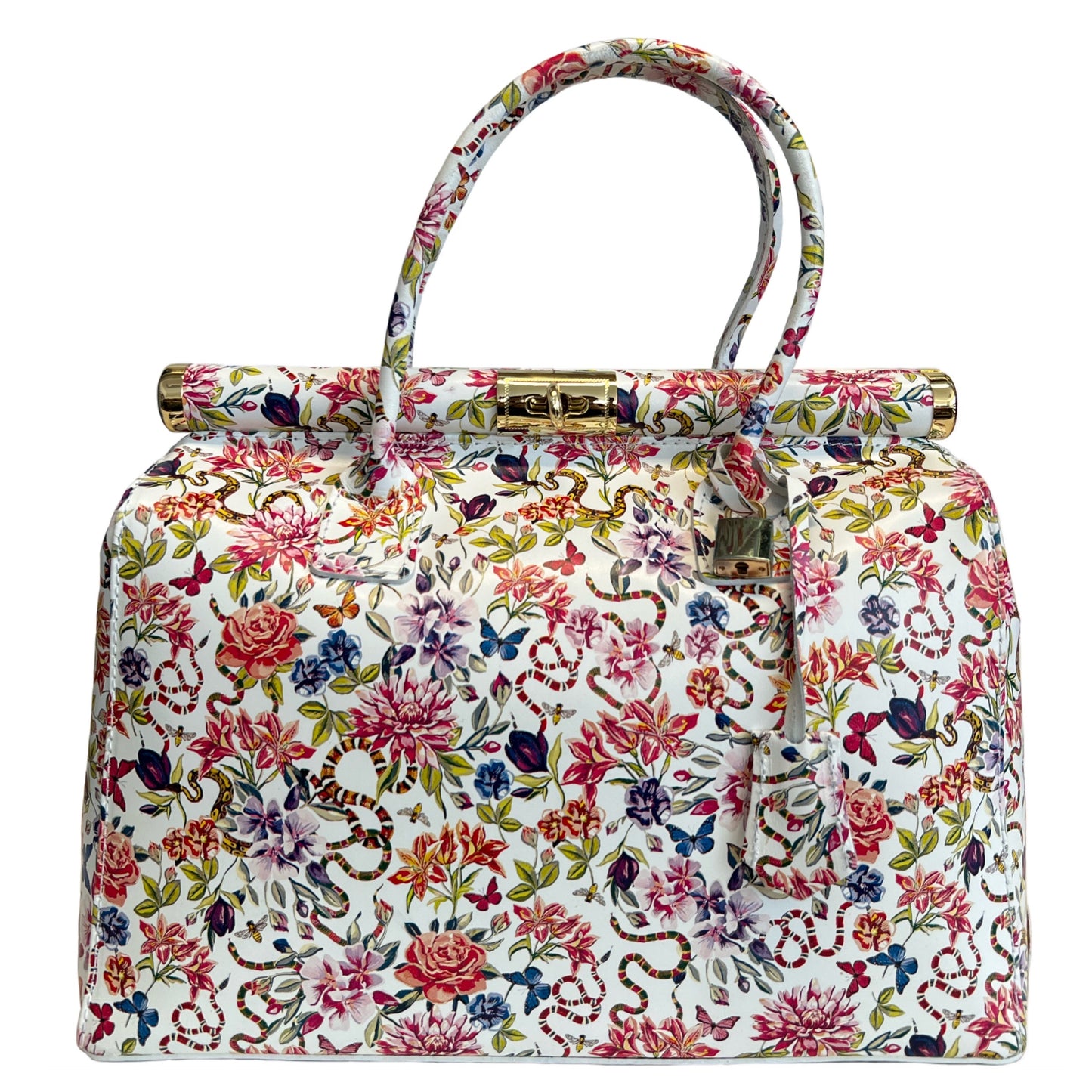 Modarno Handbag Borsa Donna a Mano Pelle con Tracolla Bauletto 35x28x16 cm (Fantasia Fiore)