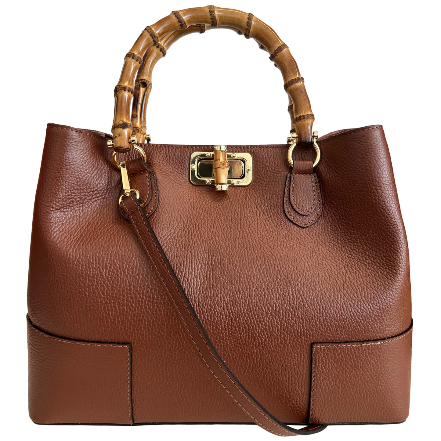 Modarno Borsa Donna in Vera Pelle con manico in vero bambù / Elegante e Minimal / Borsa di lusso Made in Italy