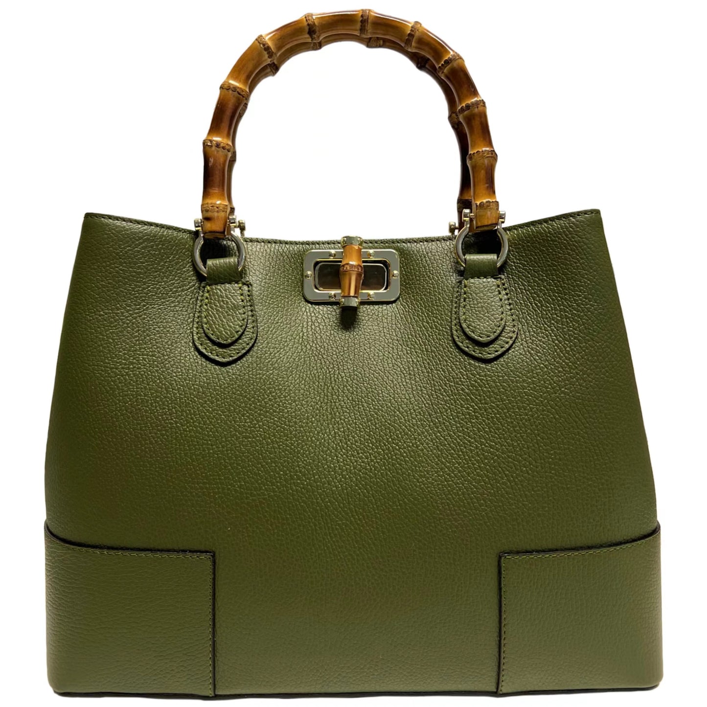 Modarno Borsa Donna in Vera Pelle con manico in vero bambù / Elegante e Minimal / Borsa di lusso Made in Italy