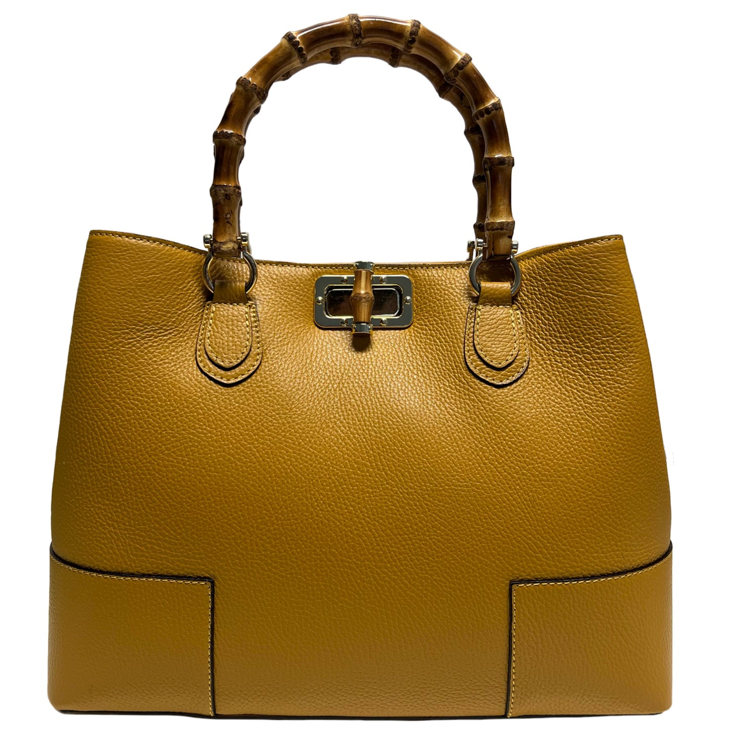 Modarno Borsa Donna in Vera Pelle con manico in vero bambù/Elegante e Minimal/Borsa di lusso Made in Italy