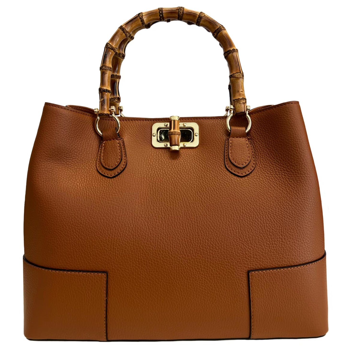 Modarno Borsa Donna in Vera Pelle con manico in vero bambù / Elegante e Minimal / Borsa di lusso Made in Italy