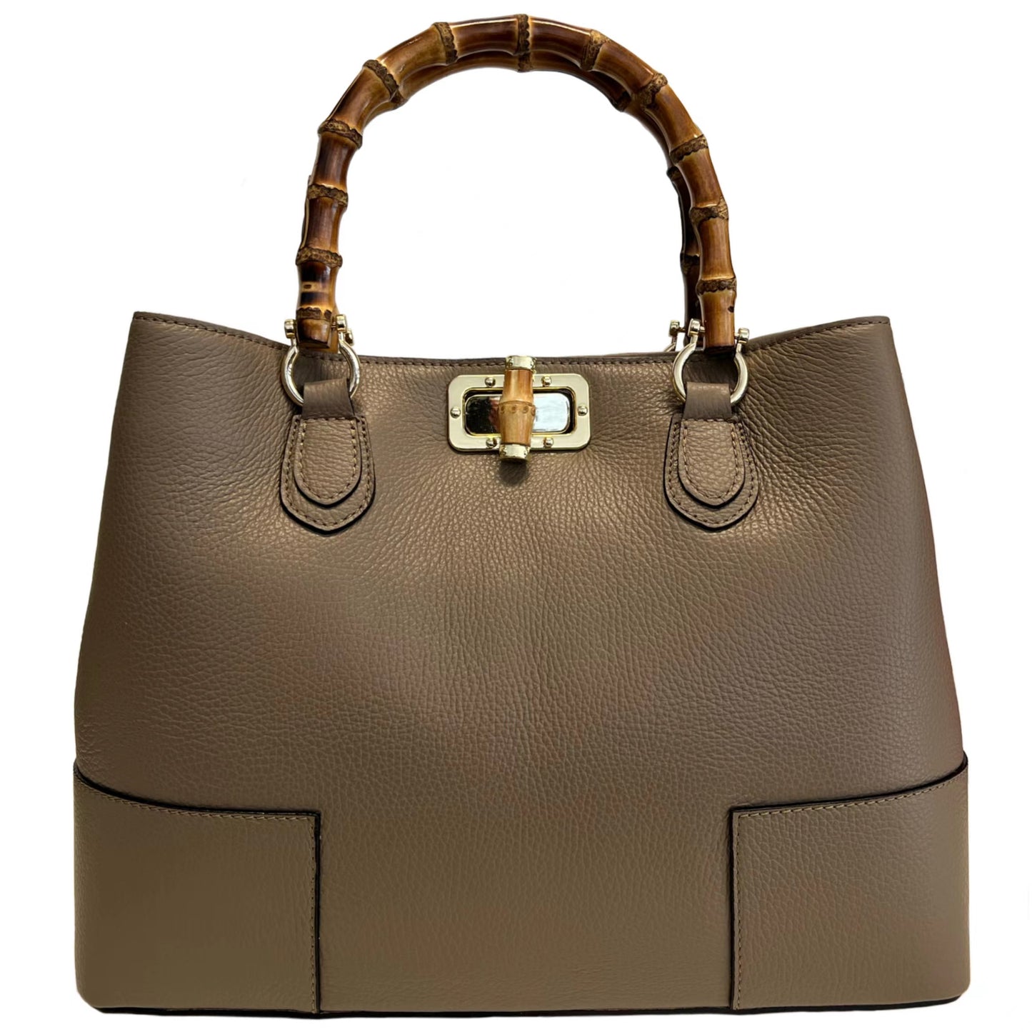 Modarno Borsa Donna in Vera Pelle con manico in vero bambù / Elegante e Minimal / Borsa di lusso Made in Italy