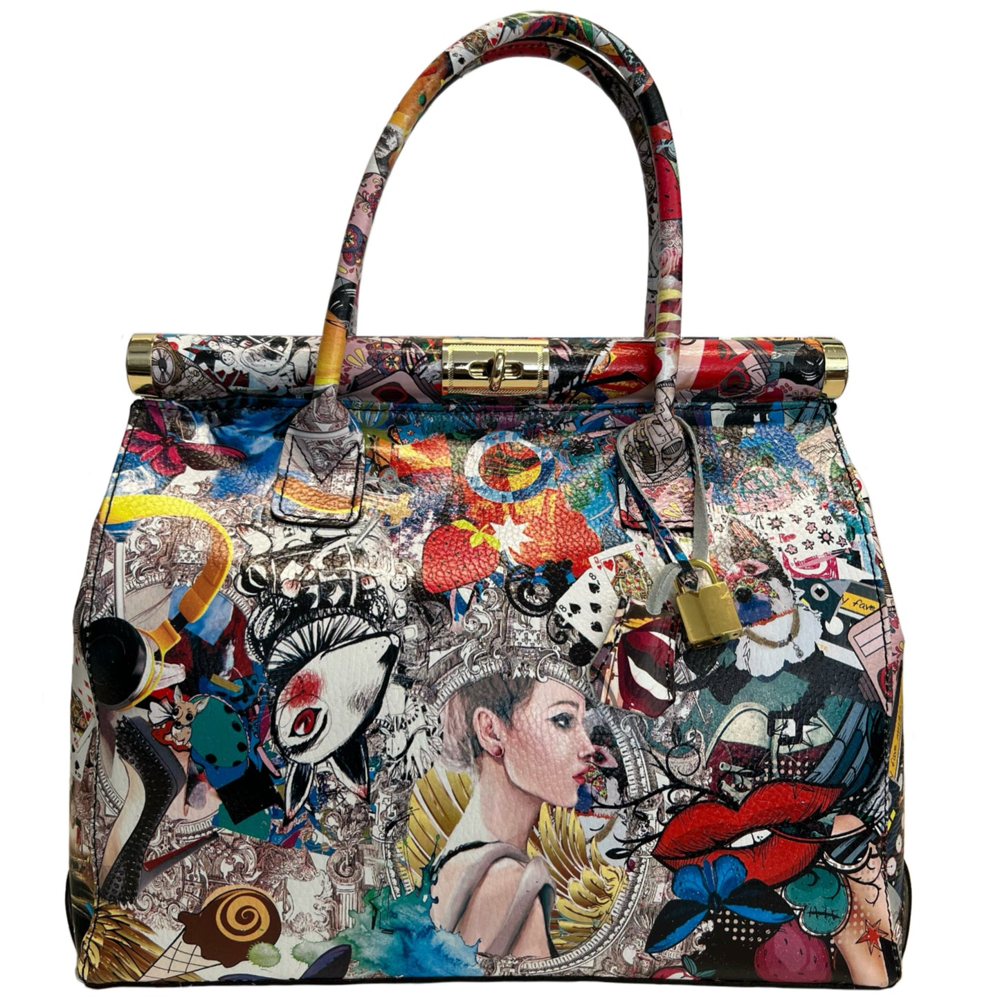 Modarno Handbag Borsa Donna a Mano Pelle con Tracolla Bauletto 35x28x16 cm (Fantasia Fiore)