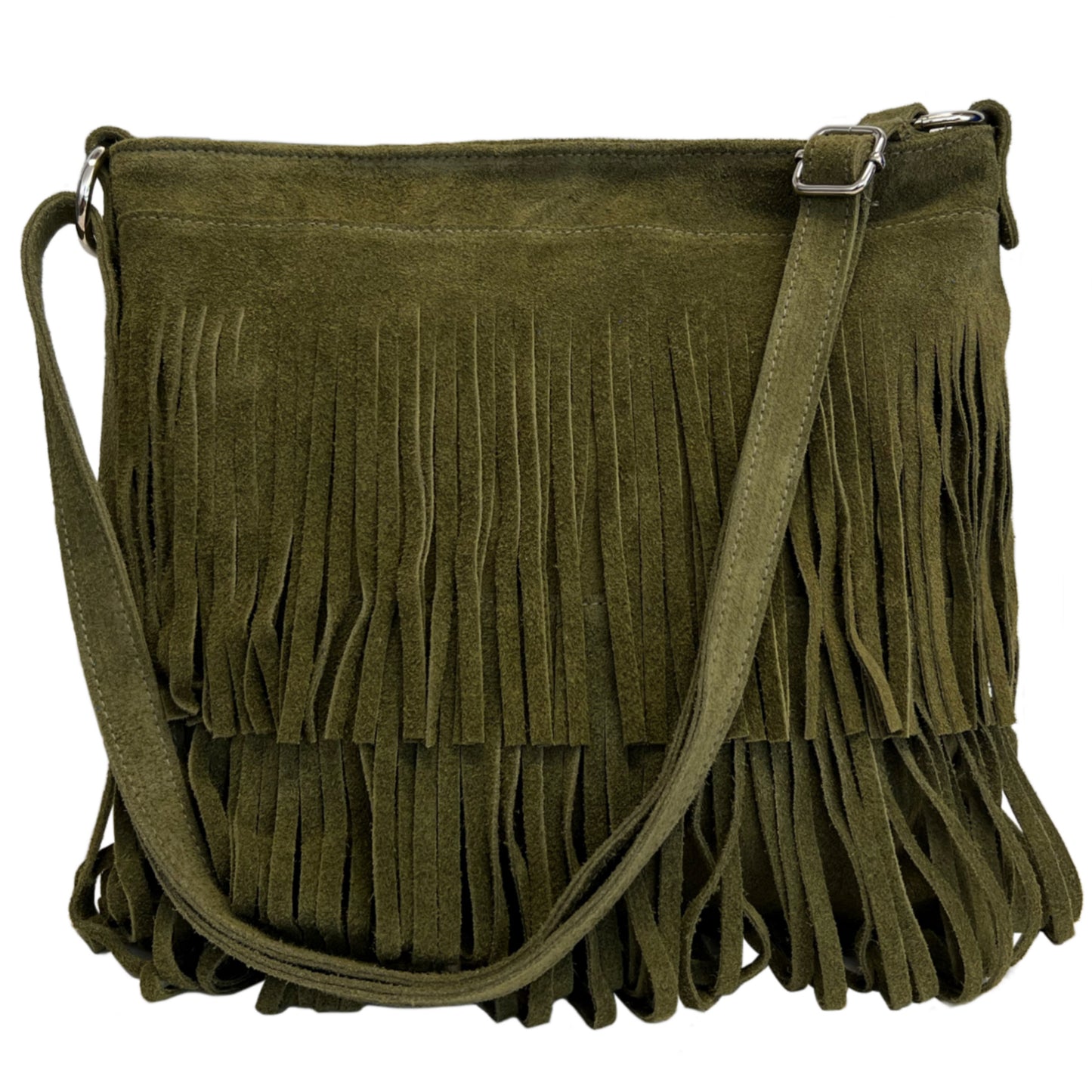 Modarno Borsa a tracolla con frange in camoscio - borsa tracolla donna in pelle scamosciata