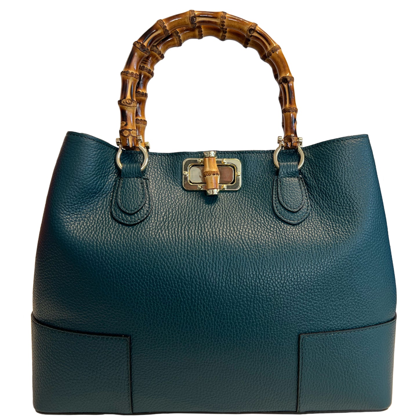 Modarno Borsa Donna in Vera Pelle con manico in vero bambù / Elegante e Minimal / Borsa di lusso Made in Italy
