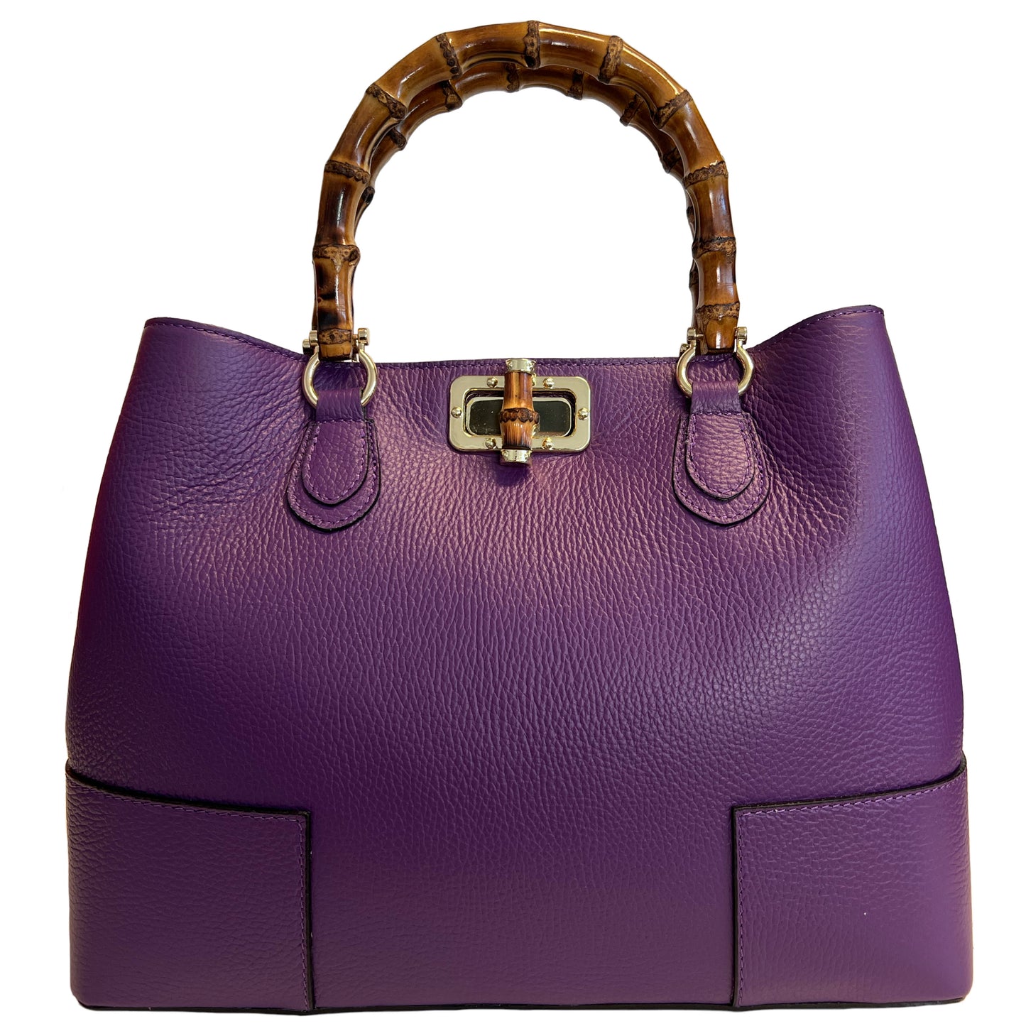 Modarno Borsa Donna in Vera Pelle con manico in vero bambù / Elegante e Minimal / Borsa di lusso Made in Italy