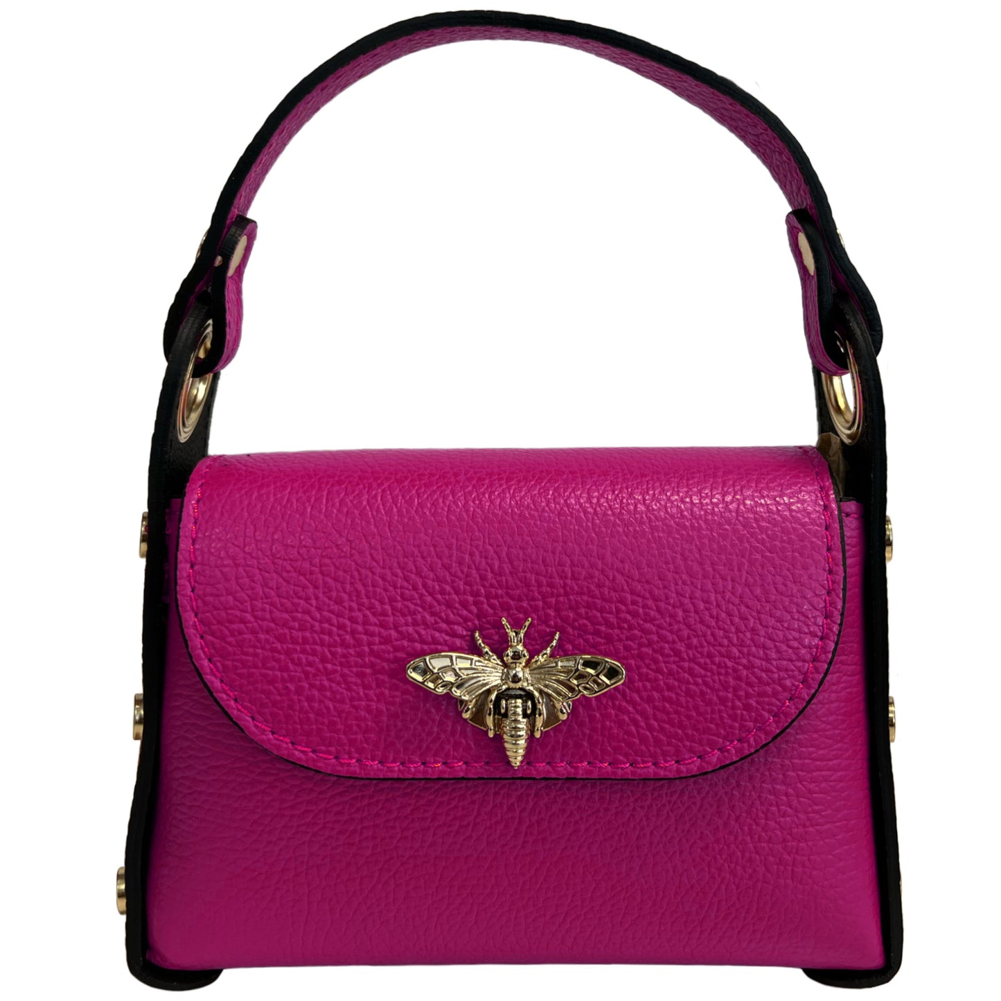 Modarno mini borsa in Vera pelle dollaro con chiusura a moschettone a forma di ape, borchie laterali, catena metallica rimovibile, manico in pelle