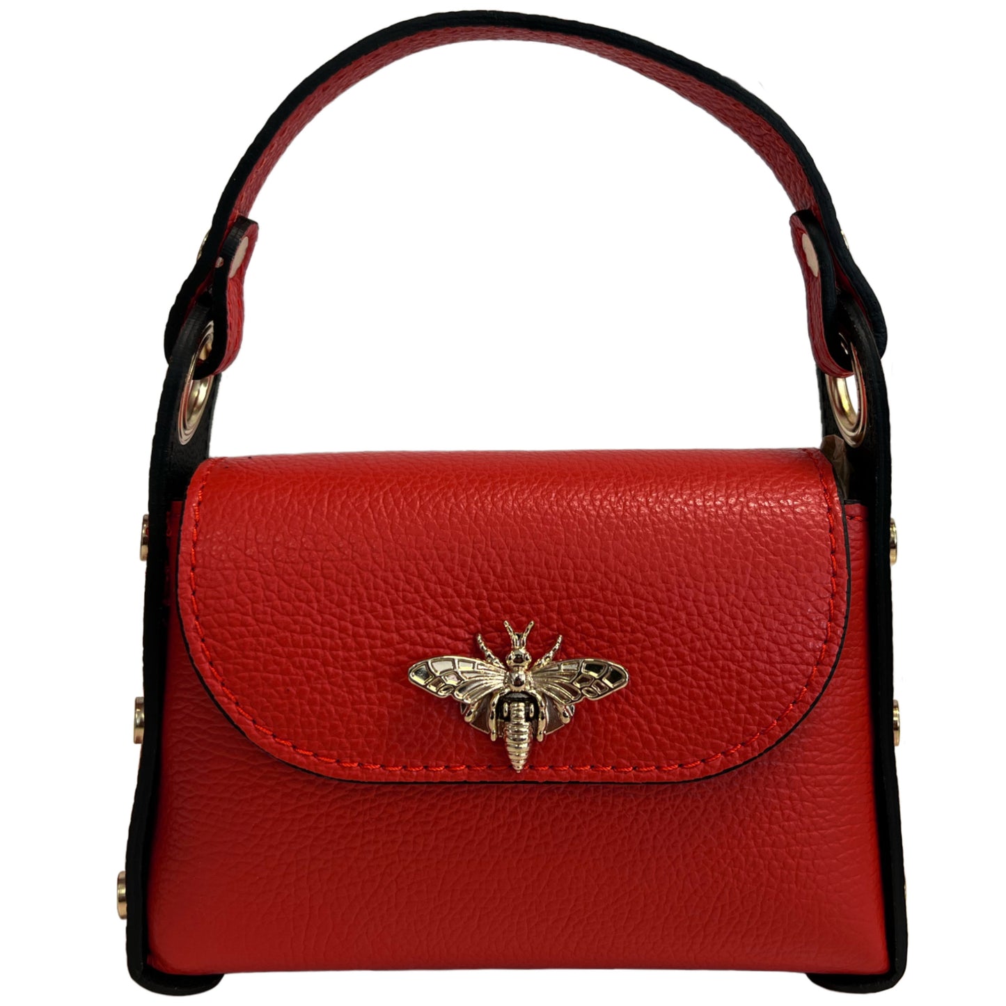 Modarno mini borsa in Vera pelle dollaro con chiusura a moschettone a forma di ape, borchie laterali, catena metallica rimovibile, manico in pelle