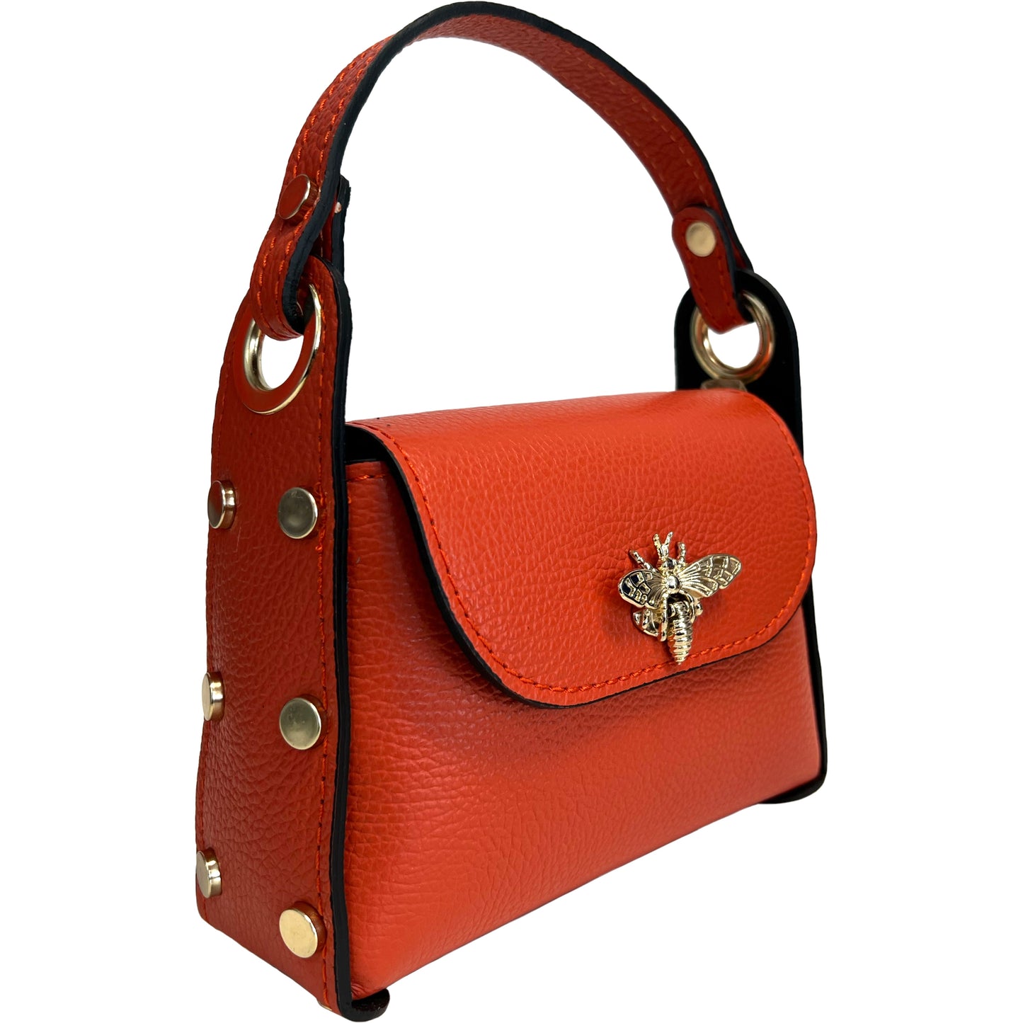 Modarno mini borsa in Vera pelle dollaro con chiusura a moschettone a forma di ape, borchie laterali, catena metallica rimovibile, manico in pelle