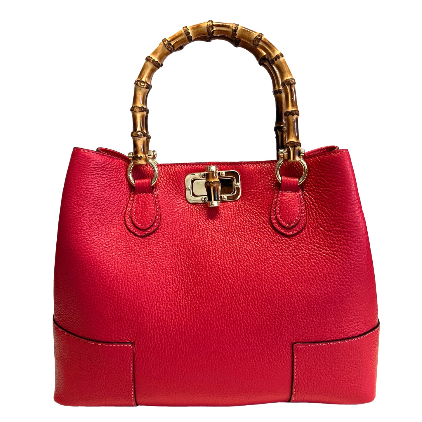 Modarno Borsa Donna in Vera Pelle con manico in vero bambù/Elegante e Minimal/Borsa di lusso Made in Italy