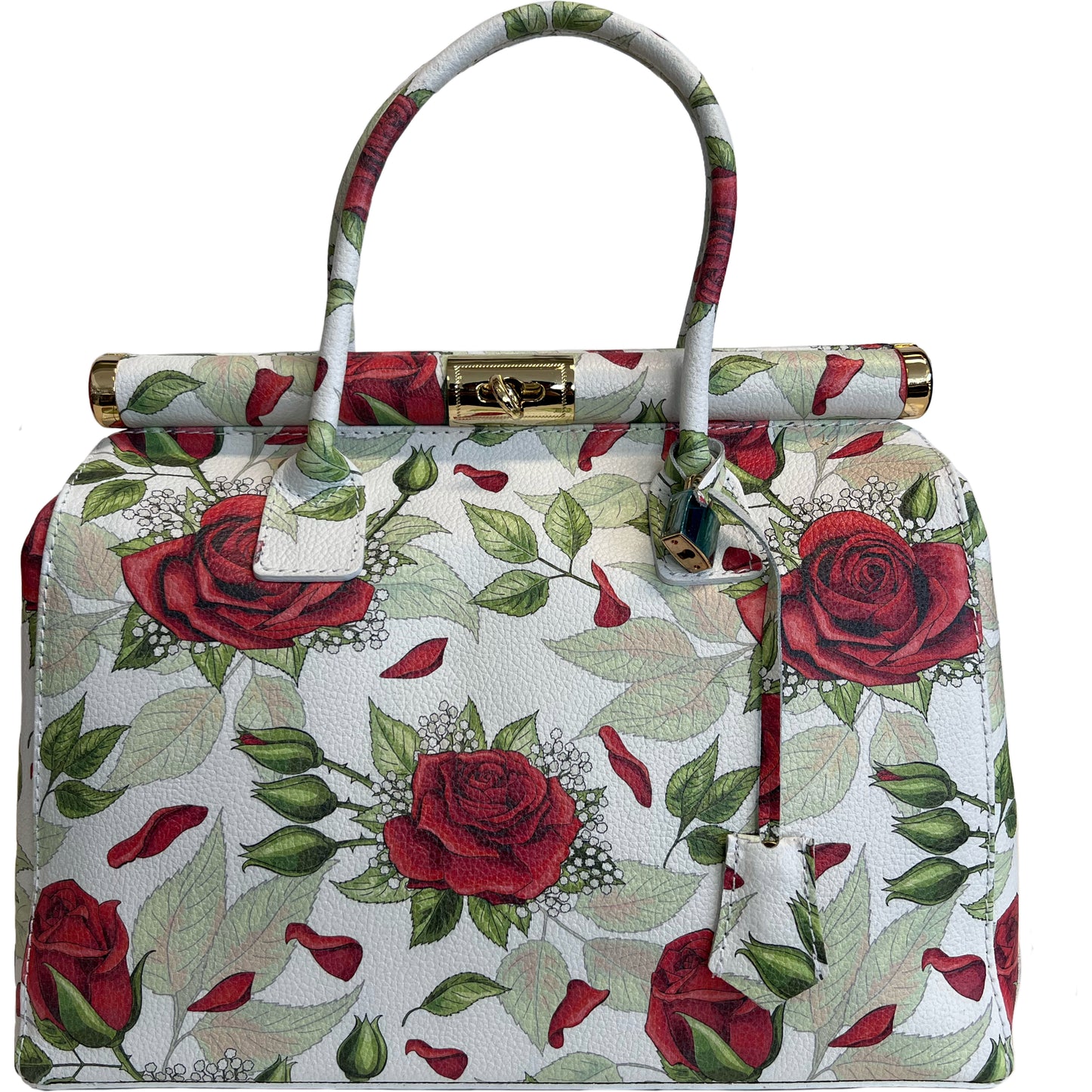 Modarno Handbag Borsa Donna a Mano Pelle con Tracolla Bauletto 35x28x16 cm (Fantasia Fiore)