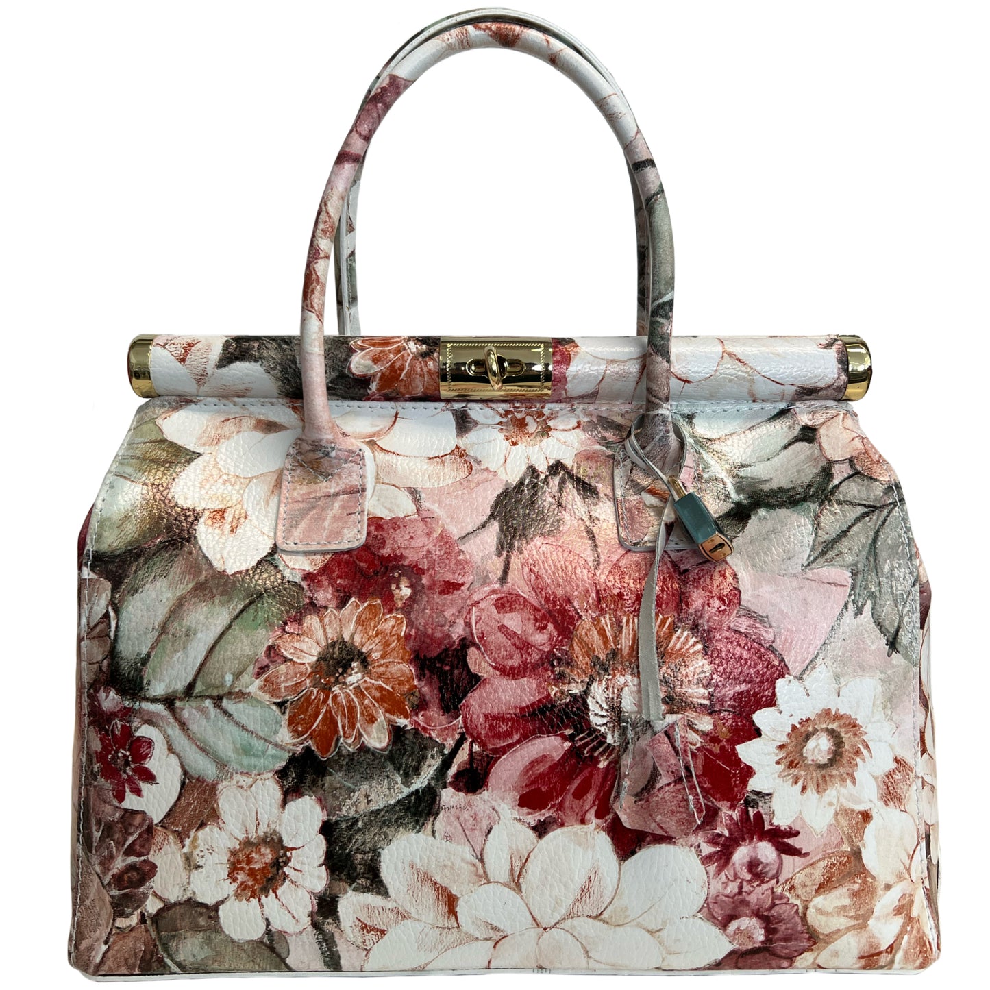 Modarno Handbag Borsa Donna a Mano Pelle con Tracolla Bauletto 35x28x16 cm (Fantasia Fiore)