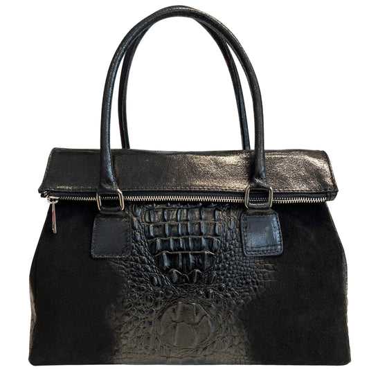 Modarno Borsa donna vera pelle scamosciato con manico dotato di tracolla rimovibile 38x14x25 cm