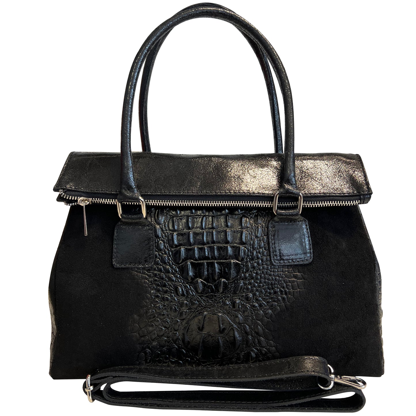 Modarno Damentasche aus echtem Wildleder mit Tragegriff und abnehmbarem Schulterriemen 38x14x25 cm